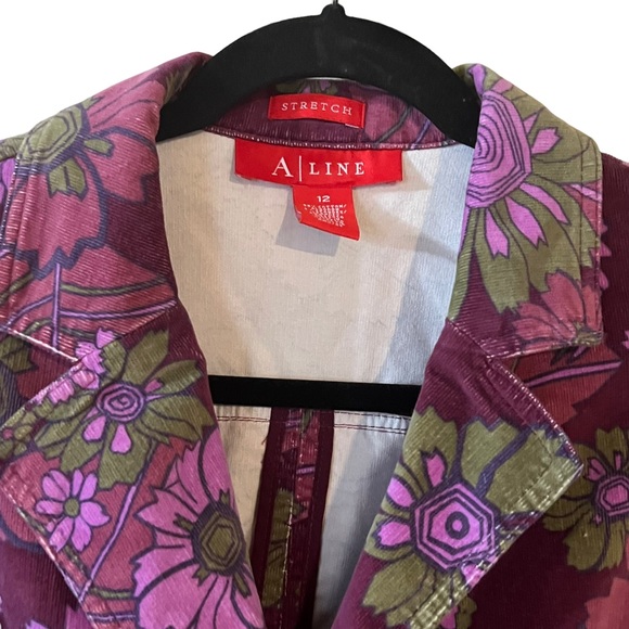 Anne Klein A Line Corduroy Flower Power Purple Jacket 12 - Picture 4 of 5